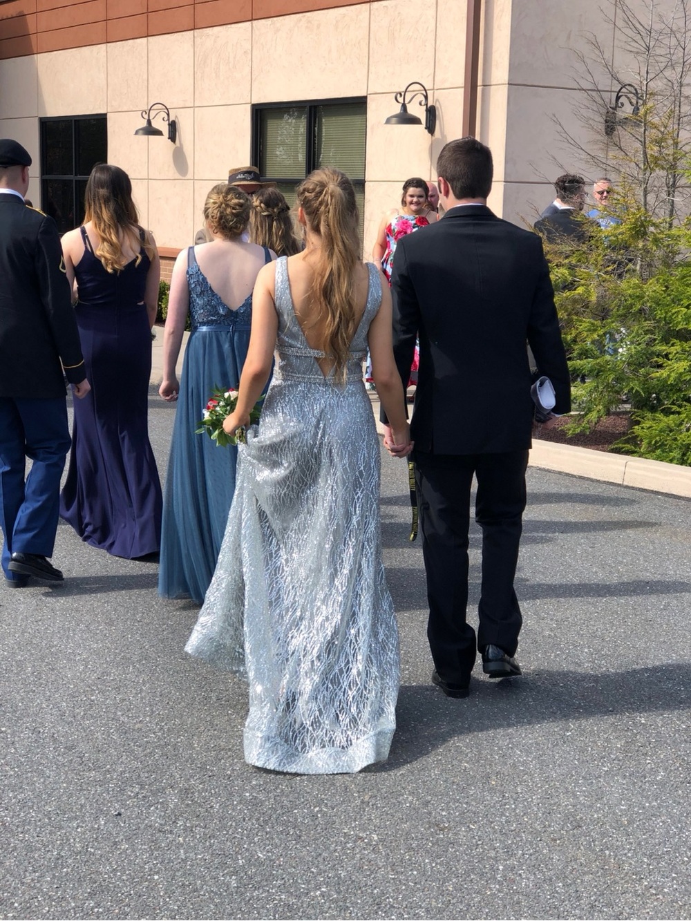 Silver sequences prom dress